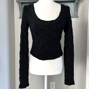 NWOT Free People Black Scoop Neck Long Sleeves Textured S Activewear Workout